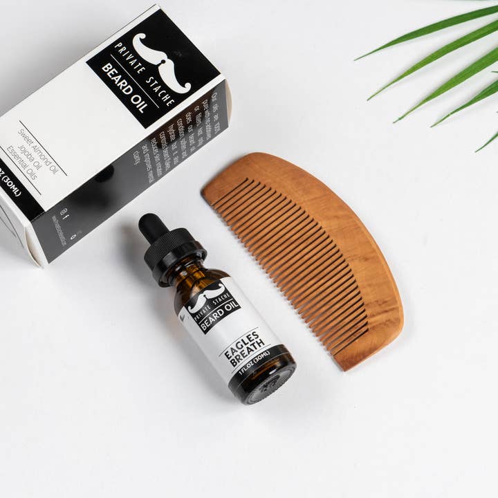 Private Stache - Wholesale Beard Styling Product - Beard Oil and Comb1