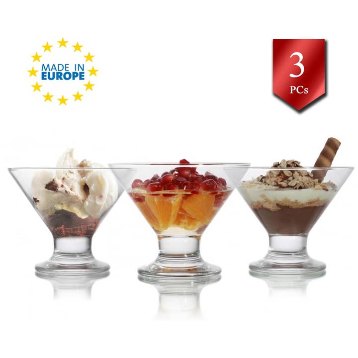 Hakan - Vendita all'ingrosso Ciotola - Set di ciotole in vetro per gelato, tazza da dessert Trifle 3 pezzi, 5,5 oz