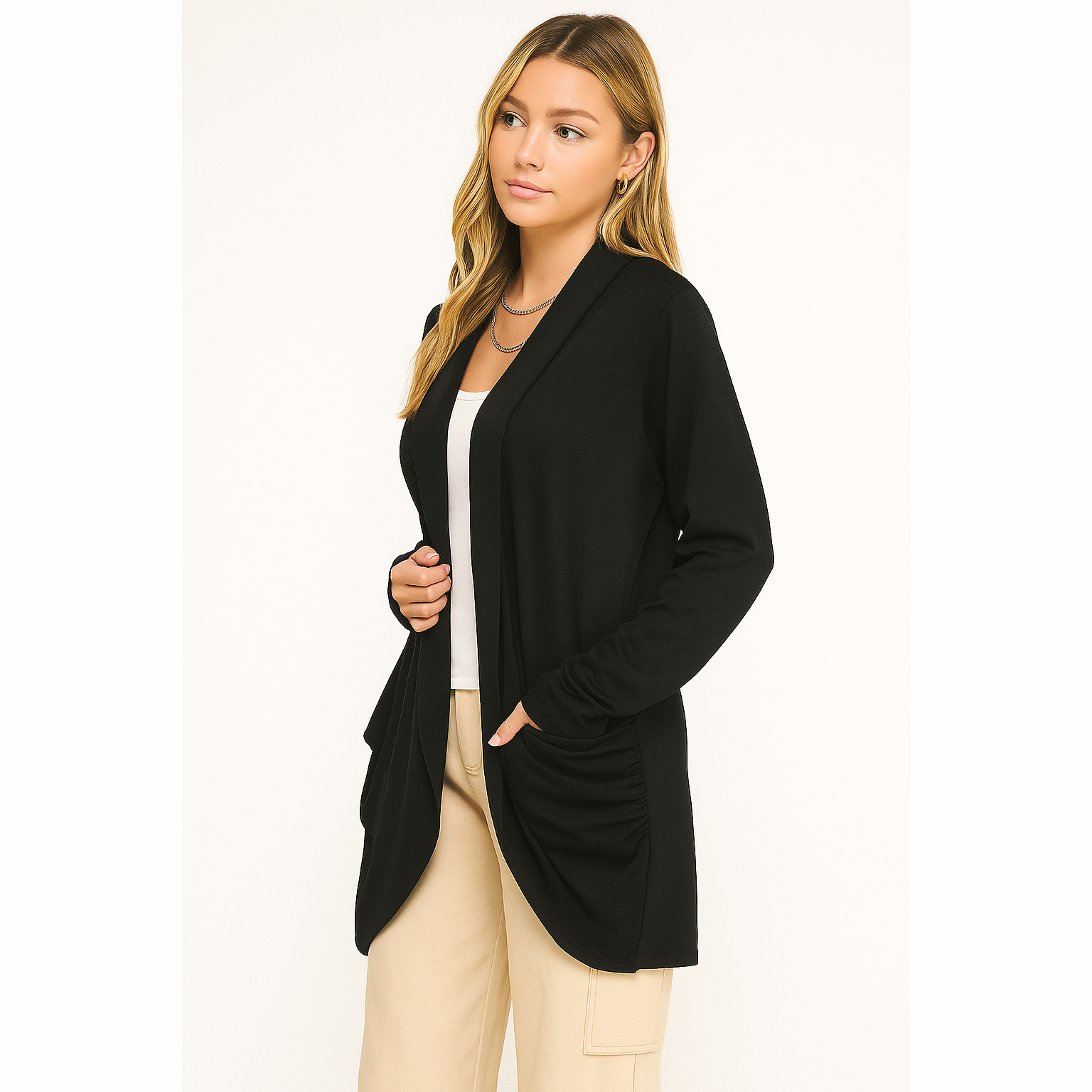 Winslow Collection - Wholesale Cardigan - Women's - SOFT WRAP SHIRRED SIDE OPEN CARDIGAN6