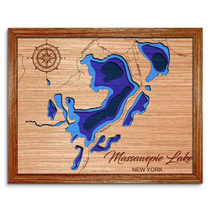 Massawepie-sjön Djupkarta Väggkonst, Heminredning för wholesale av Premier Gifts and More