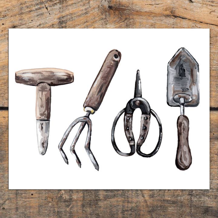 Impression d'art rustique d'outils de jardinage pour la vente par The Cranberry Finch