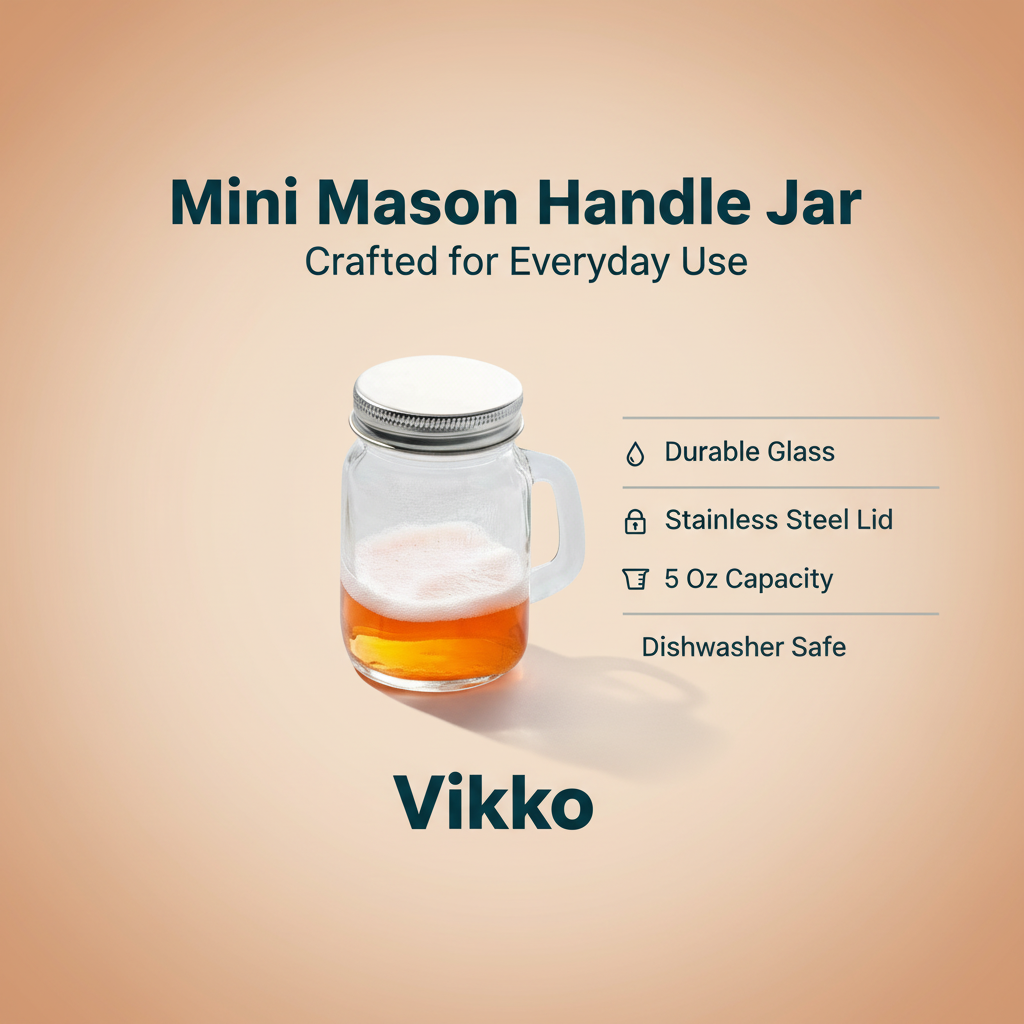 Kadra Kitchenware - Wholesale Jar - Vikko - Mini Mason Handle Jar (SS Lid) , 5 Oz3