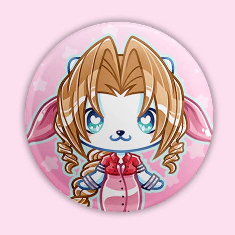 Badge Nya Neko Aerith pour la vente par Gilles Bone Illustrations
