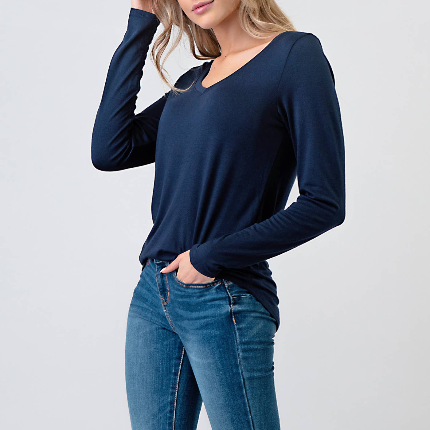 Heimious - Wholesale T-Shirt - Women's - Modal Long Sleeve V-neck Relaxed Fit T-shirt, T2496