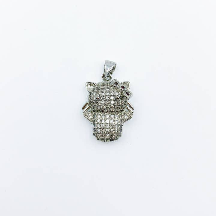Beads Creation - Wholesale Individual Charm/Pendant - Silver Hello Kitty Charm CZ Micro Pave, Cat Pendant, CP12551