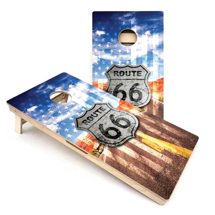 Route 66 All-Weather Cornhole Boards for wholesale by Skip's Garage