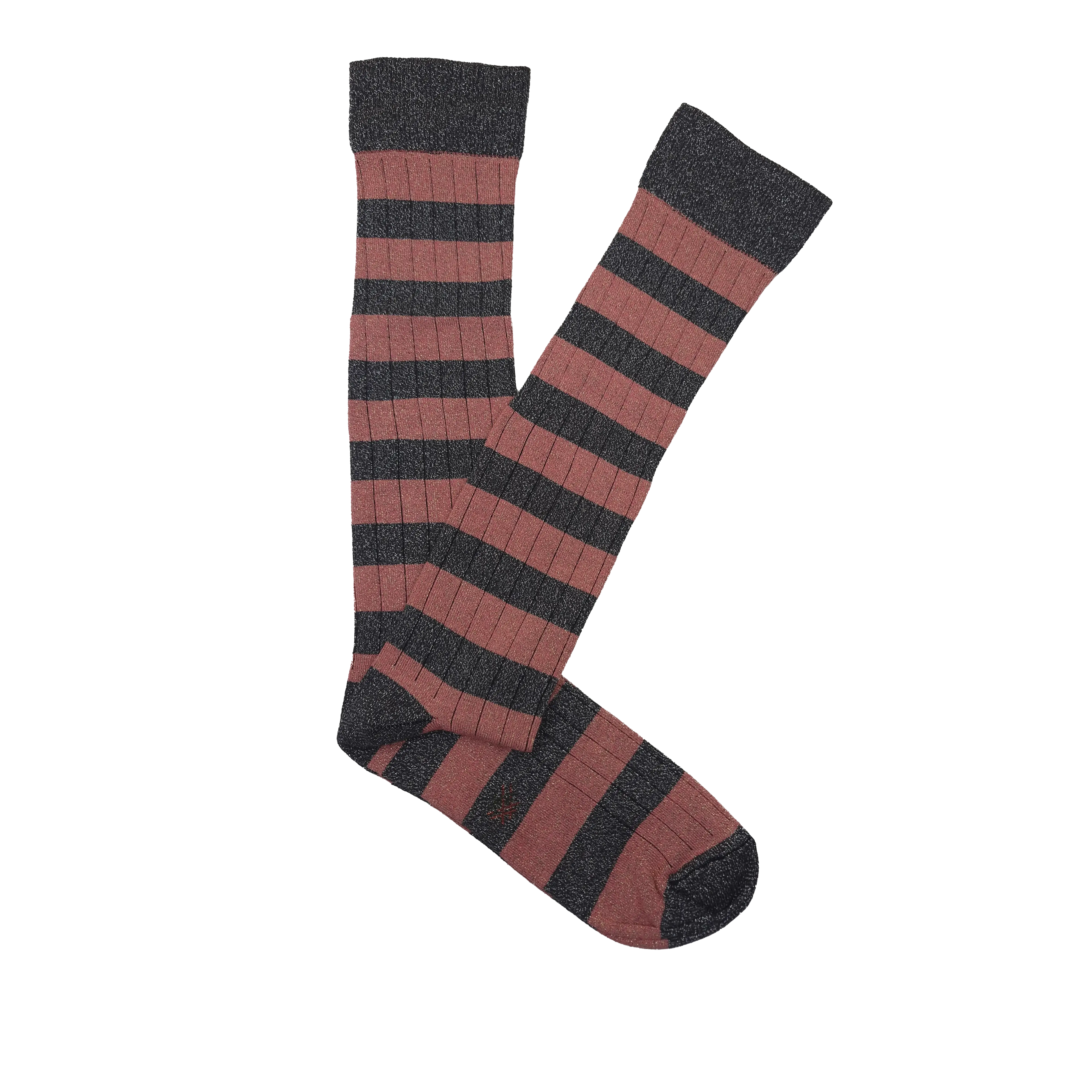 Coral Anthracite MissCalcetin High Shaft Brilli Brilli Stripes Coral-Anthracite for wholesale on Faire1