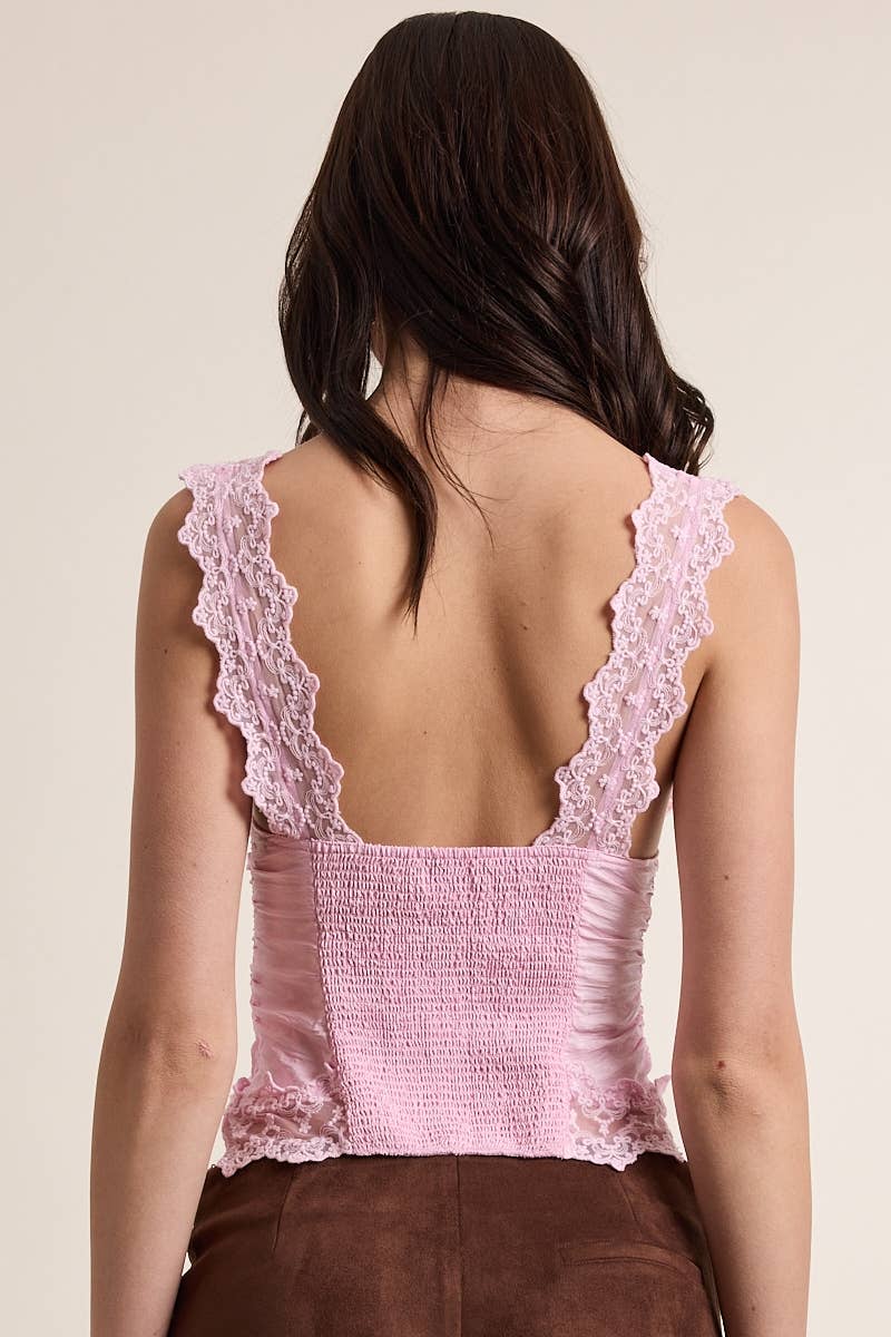 Sky to Moon - Wholesale Tank Top - Women's - SCALLOP SHAPE FLORAL LACE WIDE STRAP CAMI TOP2