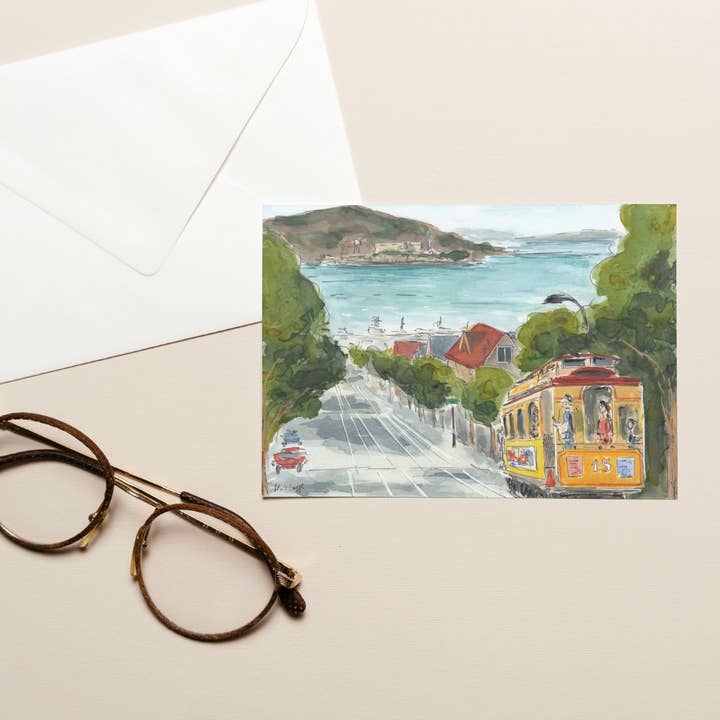 Maria Langgle - Wholesale Everyday Greeting Card - San Francisco Trolley Folded Greeting Card with Envelope 5x71