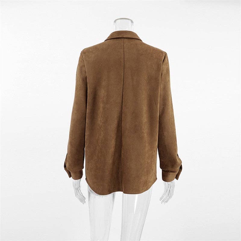 Marrone Giacca di pelle scamosciata marrone con colletto ampio in vendita all'ingrosso su Faire8