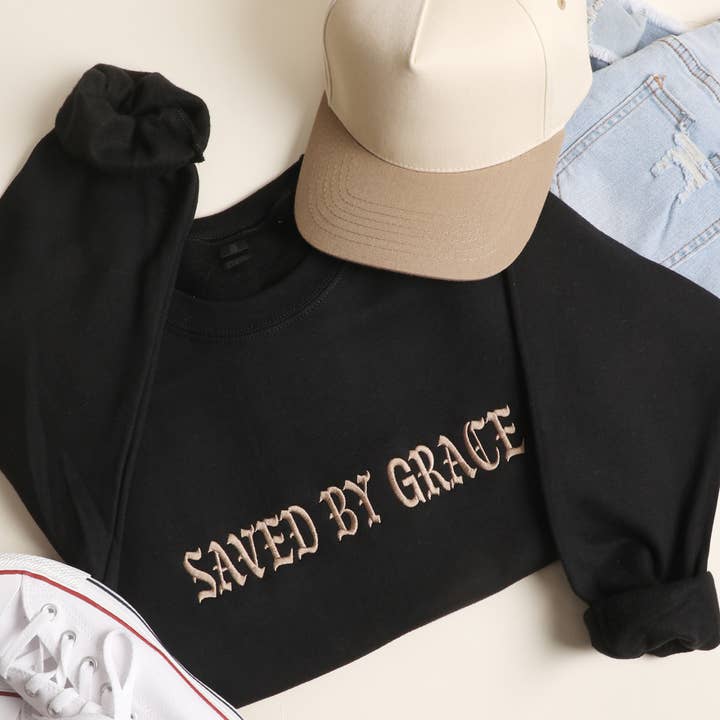 SAVED BY GRACE Embroidered Heavyweight Sweatshirt for wholesale by Fashion City