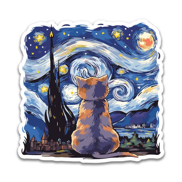 Starry Night Cat Sticker for wholesale by Stick With Finn