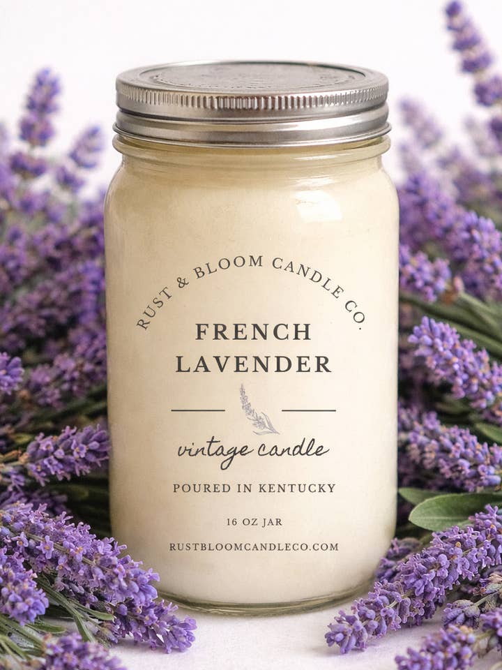 French Lavender 16 Oz Soy Candle for wholesale by Rust & Bloom Candle Co