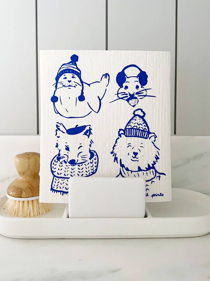 Cozy Winter Animals | Eco friendly Swedish Dishcloth for wholesale by Kimball Prints