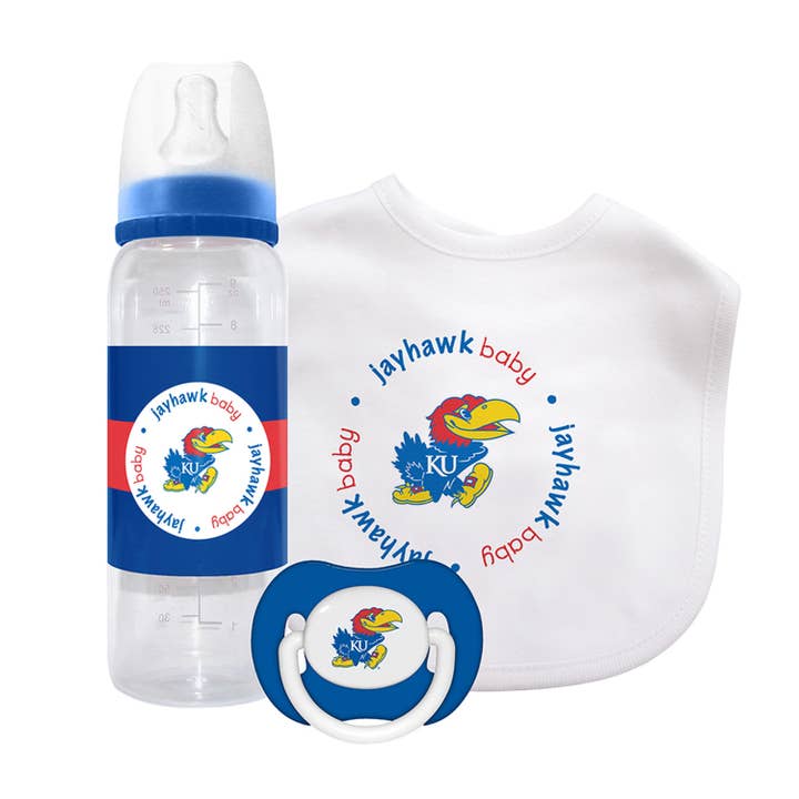 Masterpieces Puzzles - Wholesale New Mom Gift Box/Set - Kansas Jayhawks - 3-Piece Baby Gift Set