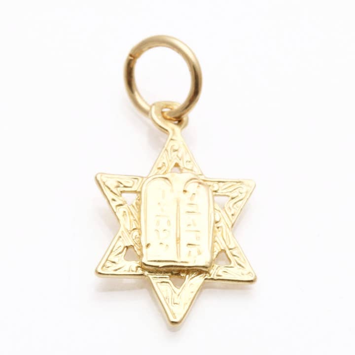 Pendentif étoile de David des 10 commandements en or jaune 14 carats pour la vente par Bareket Fine Jewelry