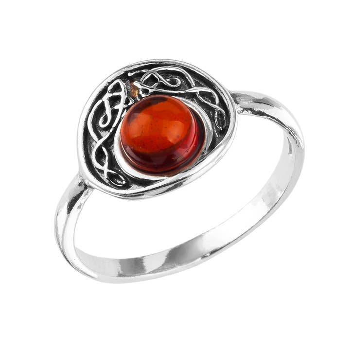 Bague en argent sterling ambre cognac celtique pour la vente par Amberman