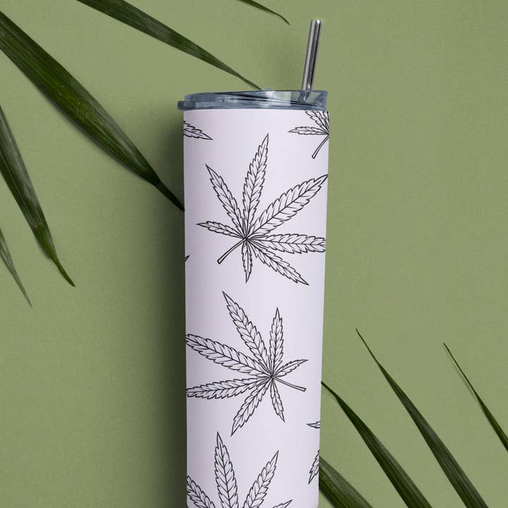 Black Cat Bazaar - Venta al por mayor Vaso termo - Vaso holográfico con purpurina de hojas de cannabis, alto 20 oz6