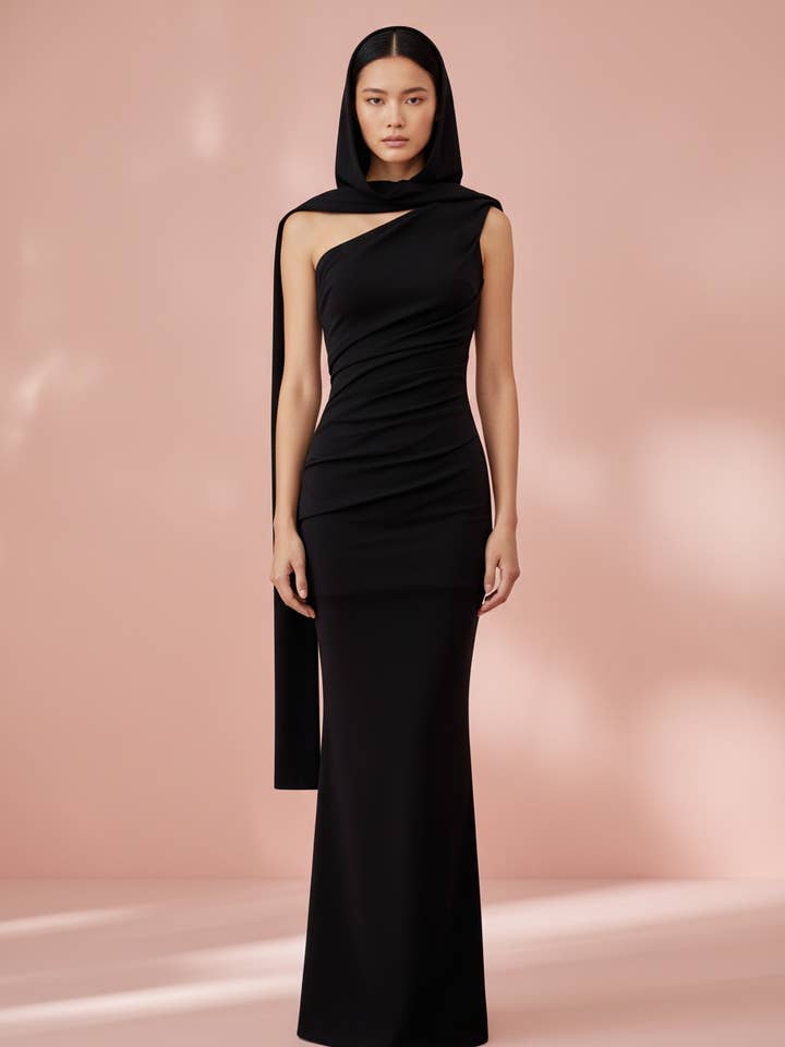 ROBE LONGUE NOIRE 25097 pour la vente par EMMA WU DESIGN