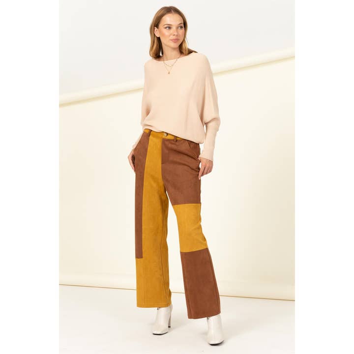 HYFVE - Wholesale Pants - Women's - Faux Suede Color Block Pants7