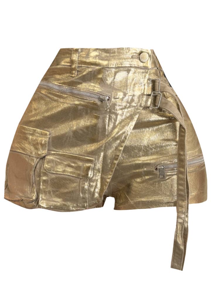 NP4009C Metallic Cargo Denim Mini Skort voor wholesale door NEWGENS