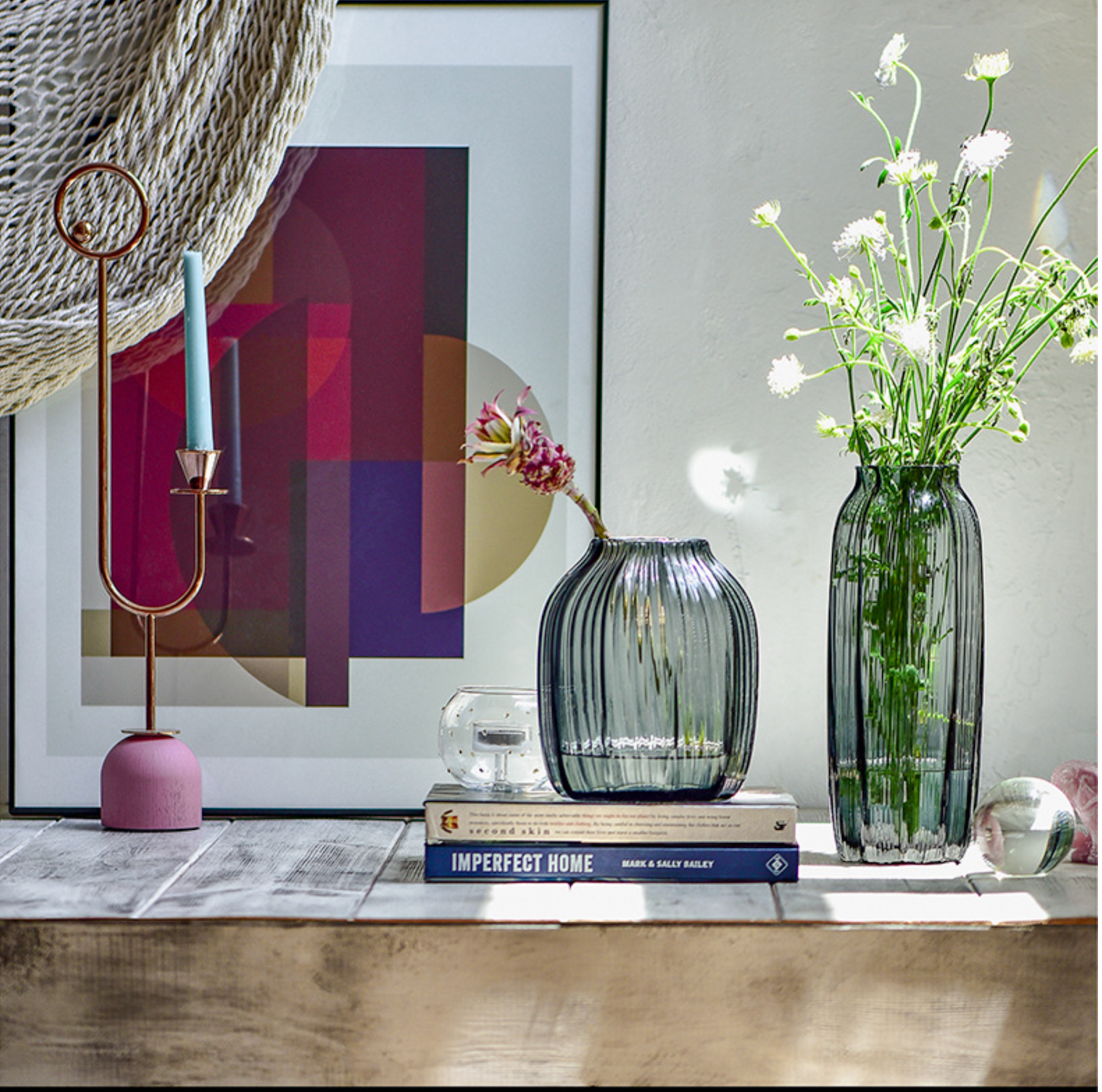 Noah Decoration - Vente Vases - Ensemble de vase moderne en verre bleu gris violet7