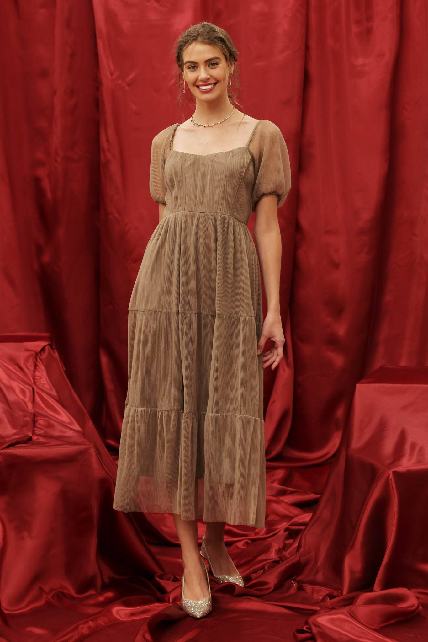 Blu Pepper - Wholesale Jurk - Dames - MIDI-JURK VAN ORGANZA MET POFMOUWEN EN KORSET7