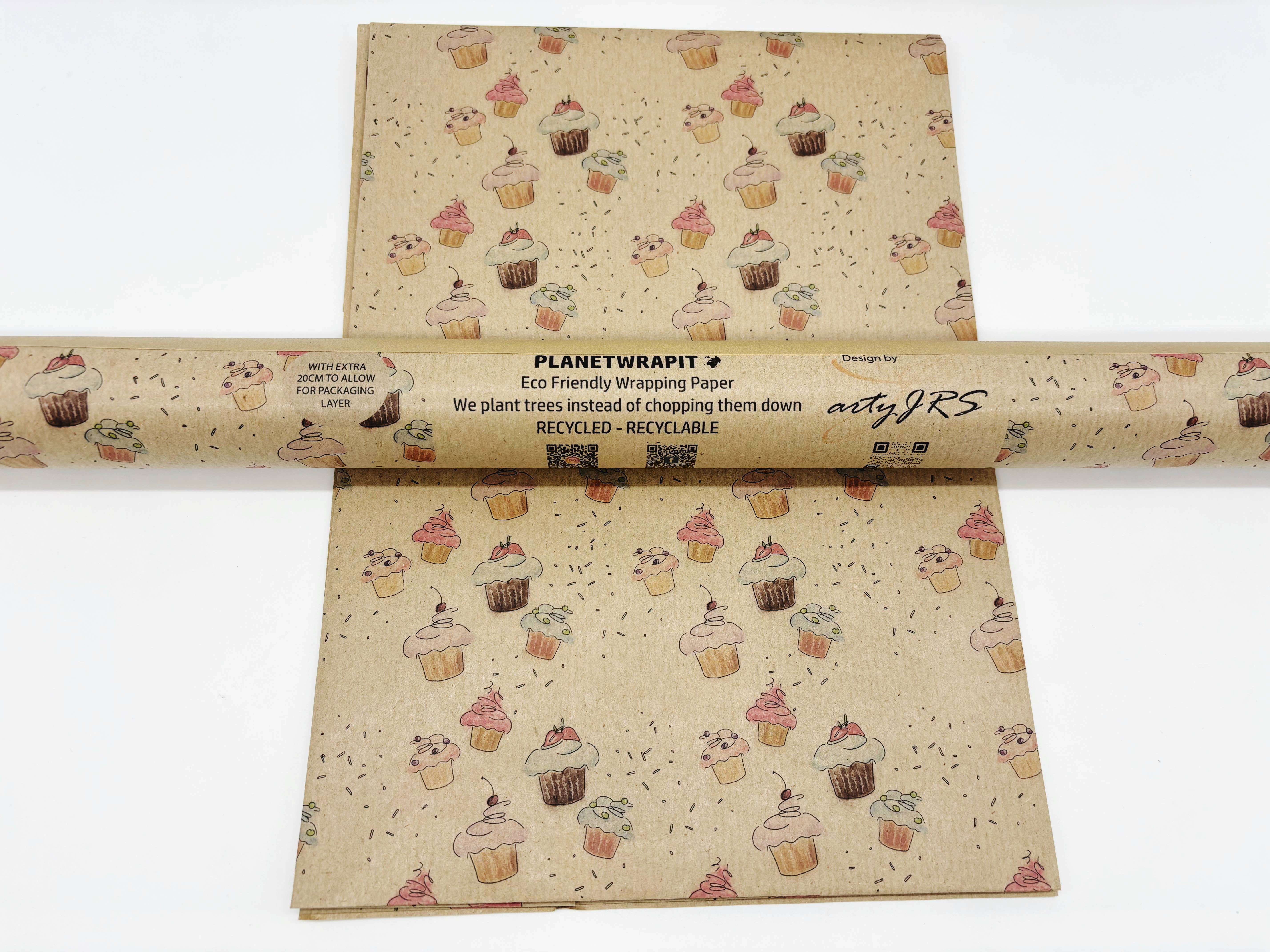 PlanetWrapIt – wholesale Wrapping paper roll – Cupcakes Recycled Kraft Wrapping Paper3