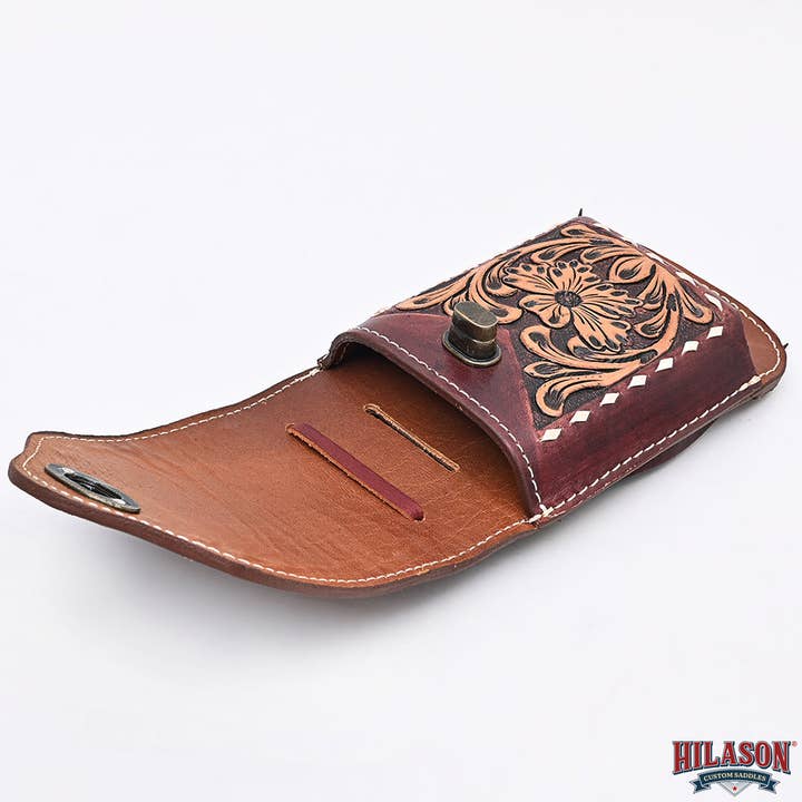 HILASON - Wholesale Phone Wallet - Women's - Hilason Basketweave Floral Cell Phone Case Tan American Leather37