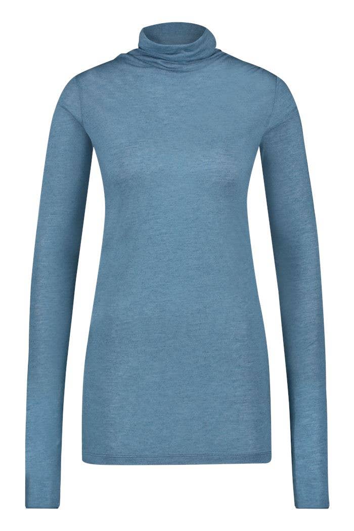 Suluu Store – wholesale Stickad topp - Dam – T-shirt med hohem Kragen i Blau1