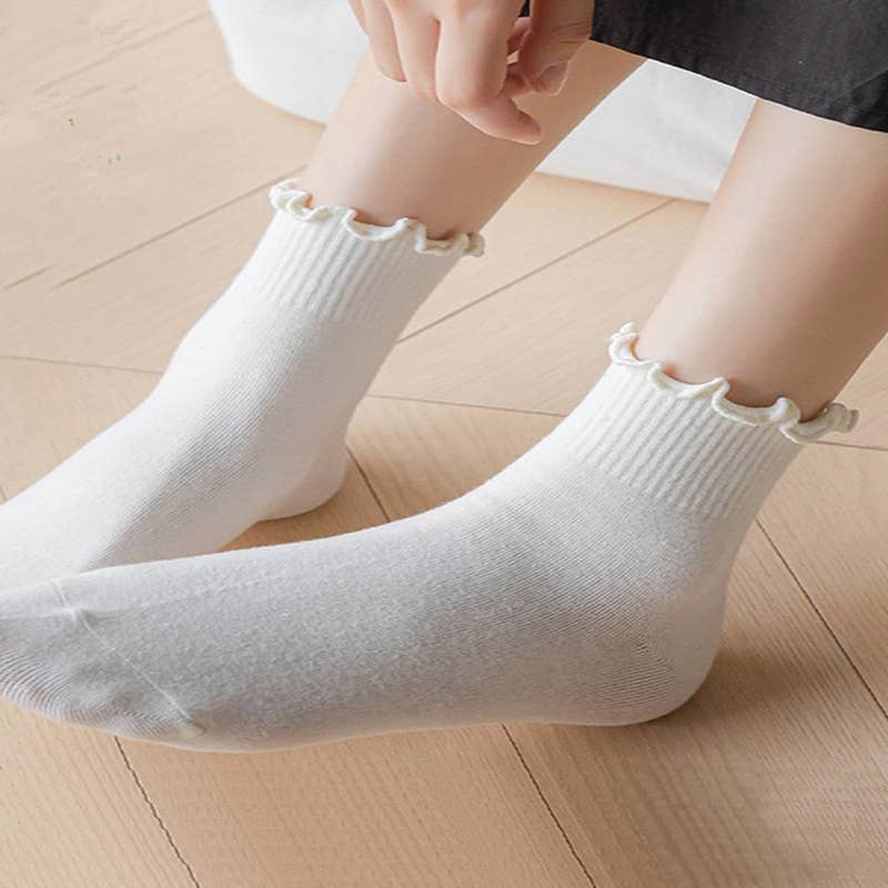 Women Ankle Socks Lace Ruffle Socks Solid Lettuce Edge Knit Socks, 6 Pair :  : Clothing, Shoes & Accessories