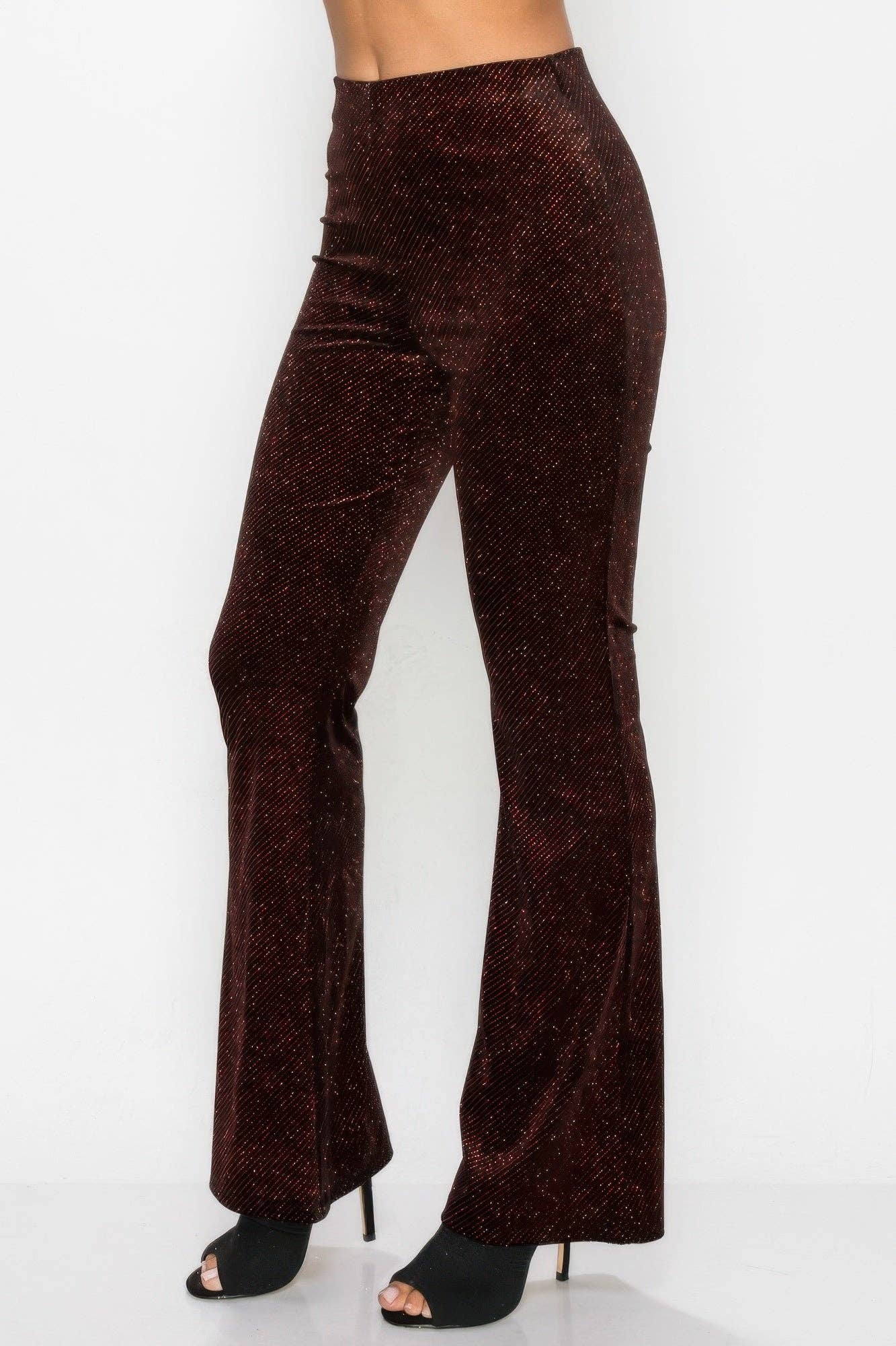 CC Wholesale Clothing - Wholesale Pants - Women's - Glittery Flare High-rise Elastic Pants2