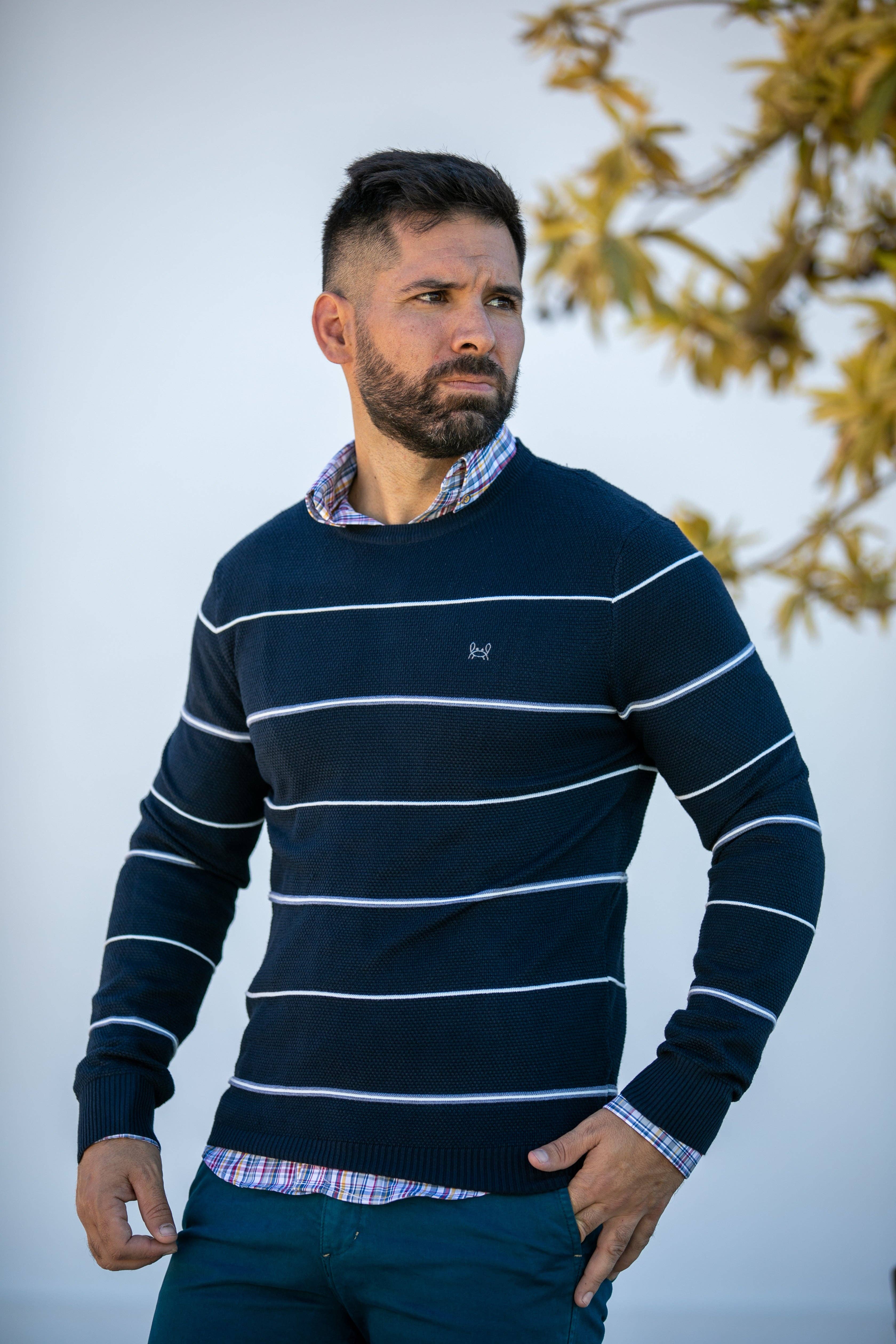 Custi Mikelo: Men's Clothing & Christmas Gifts – wholesale Knitted jumper – Men′s – Burgundy Striped Jersey2