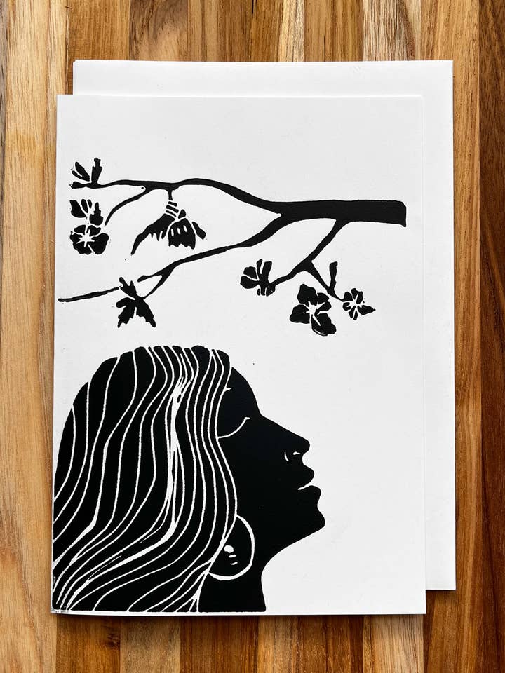 Hand Block Printed Greeting Card, New Beginnings for wholesale by HYGGE PRINTS