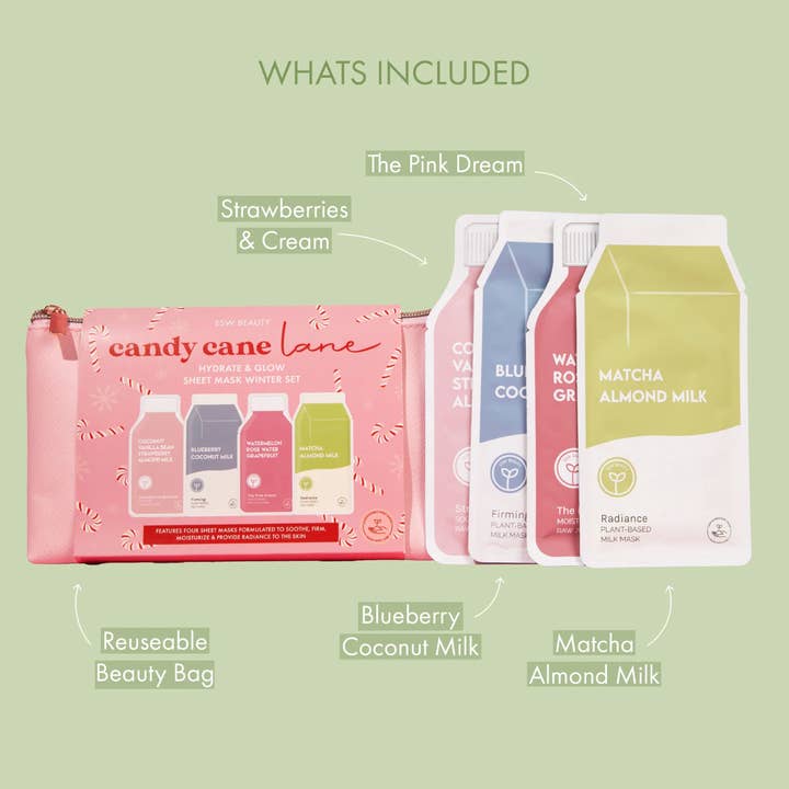 ESW Beauty - Wholesale Skincare Face Mask - Candy Cane Lane Glowing Radiant Skin Sheet Mask Set