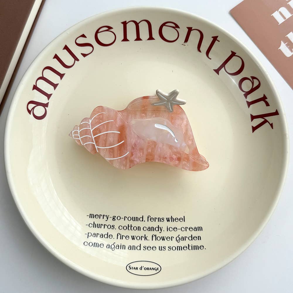 SoapElenGlen - Wholesale Hair Clip - Women's - Seahorse & Conch Hair Clip, Ocean Inspired Acetate Hair Claw1