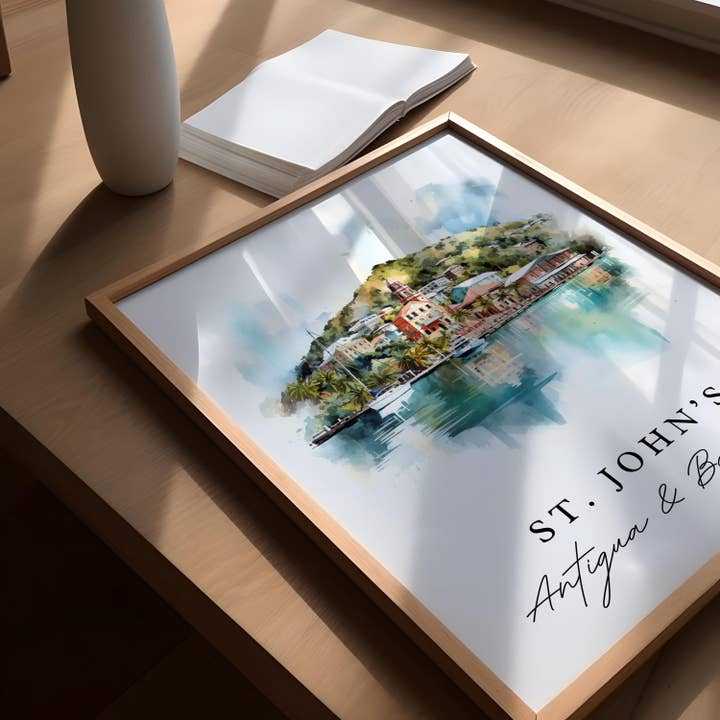 Premium Travel Art - Wholesale Art Print - St Johns Antigua art - Antigua and Barbuda, St Johns poster, Antigua Barbuda Wedding gift, Birthday present, Custom Text, Personalized Gift3