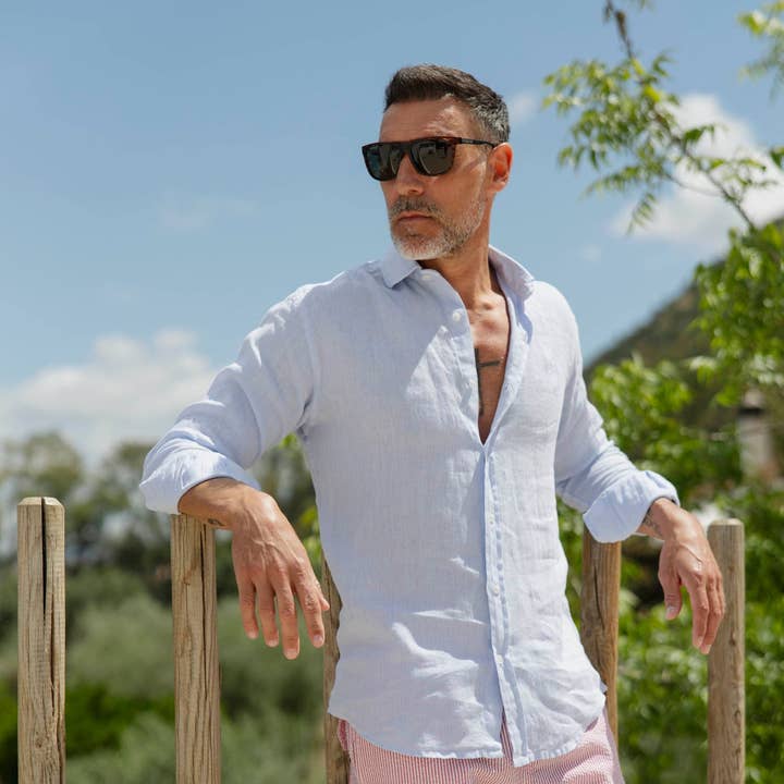 Light Blue Linen Shirt | Lanzarote and other Purchase Wholesale camisas lino. Free Returns & Net 60 Terms on Faire trending on Faire.