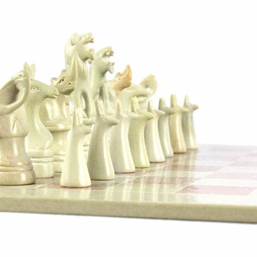Global Crafts - Wholesale Board Game - Soapstone Hand-Carved Chess Set  in Box  - Safari Animal Pieces6