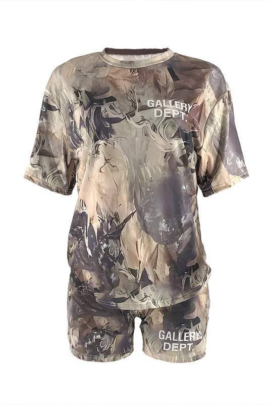 Flarix - Wholesale Lounge Set - Women's - camou graphic tee and shorts set8