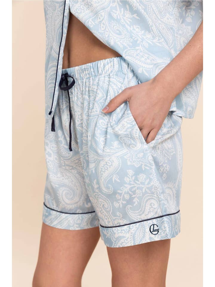 Cotton Sateen Short Pyjama Set - Daphne Blue Paisley for wholesale on Faire7