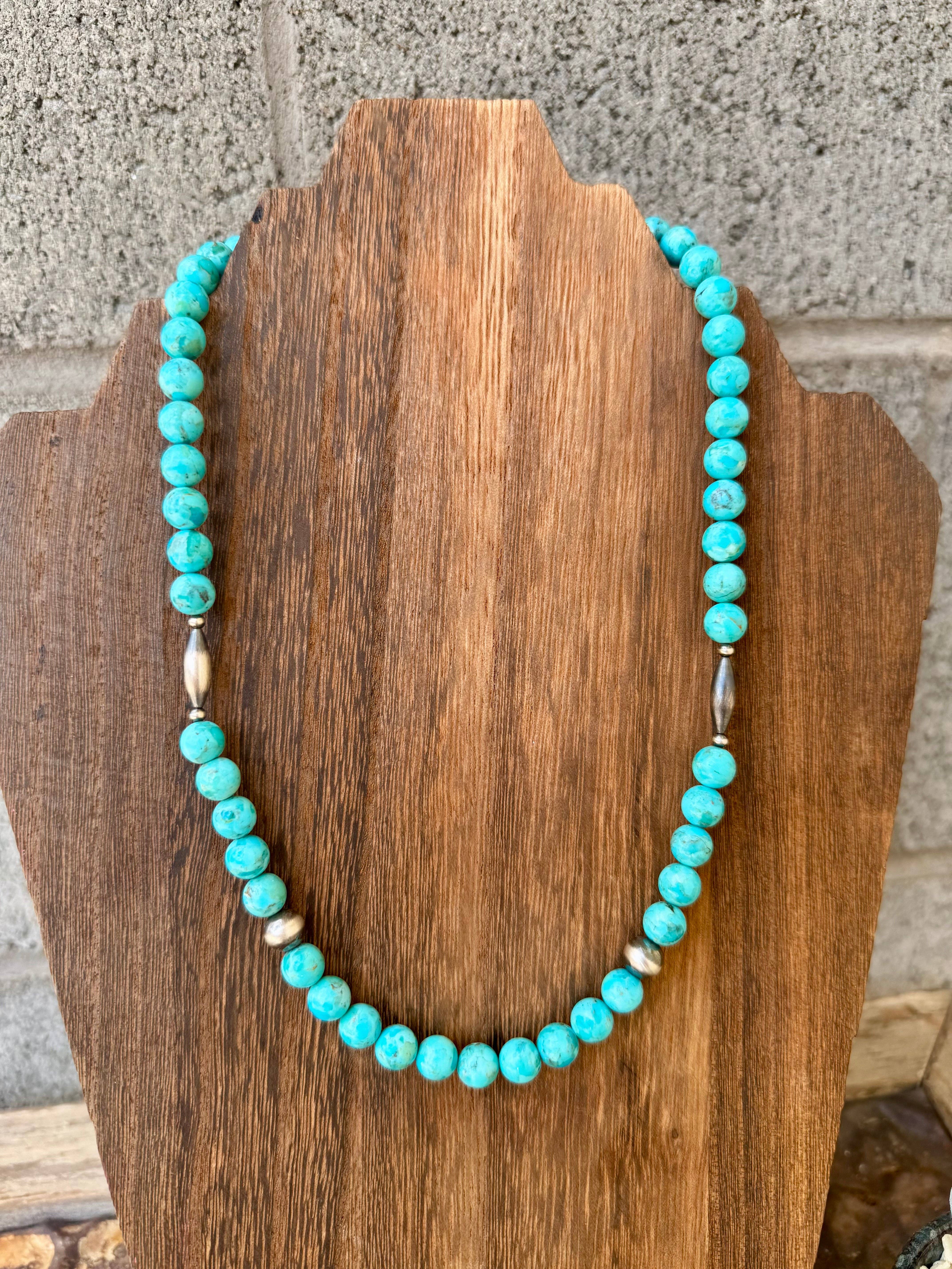 Wild Hancock Creations - Wholesale Beaded/Pearl Necklace - Kingman Turquoise Necklace With 8MM Navajo Pearls & Torpedo's2