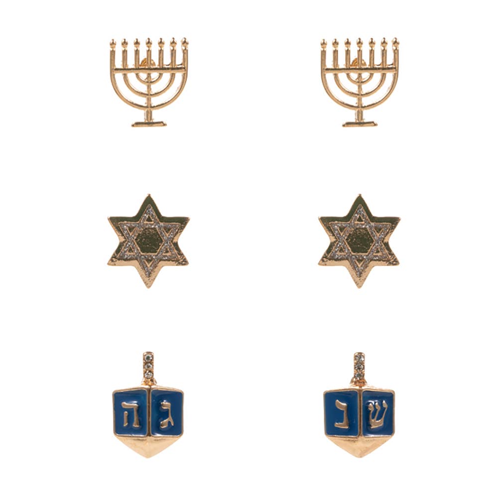 Sensibling Corp. – Großhandel Schmucksets – 3 Paare - Chanukka-Ornament-Ohrstecker-Set4