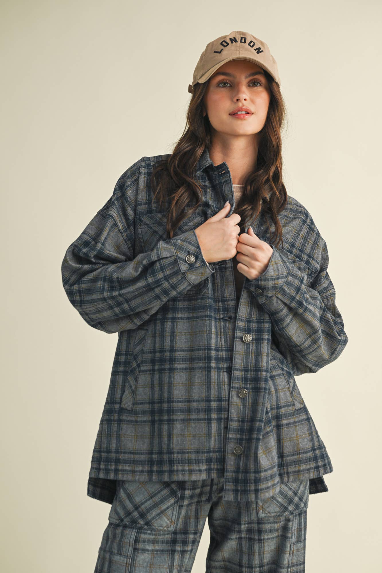 WASHED DENIM PLAID SHIRT SHACKET for wholesale on Faire1