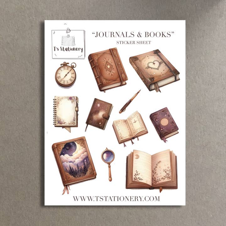 "Books & Journals" Washi Sticker Sheet for wholesale by T's Stationery