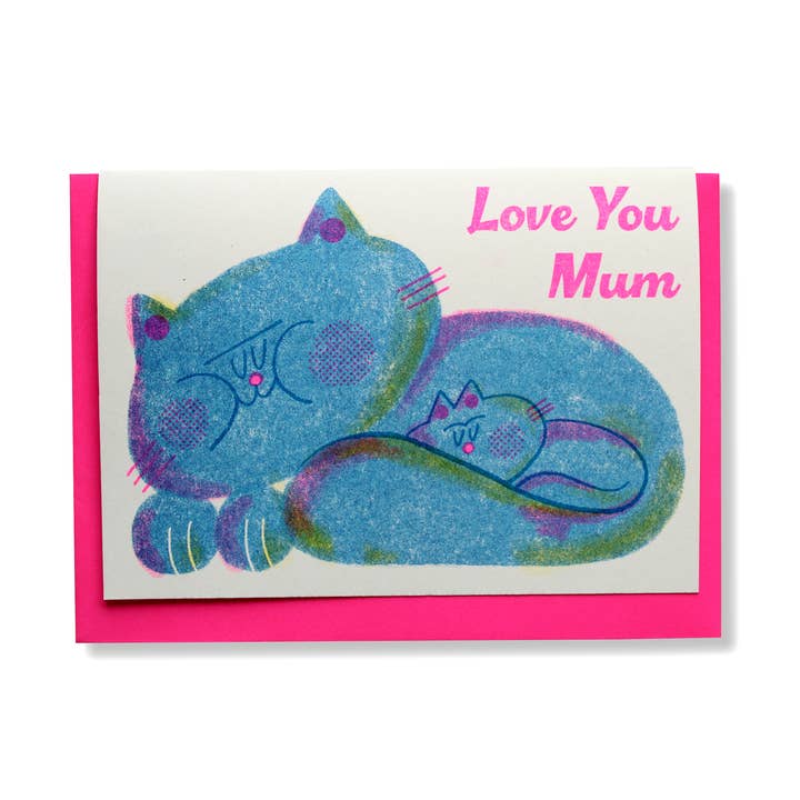Love You Mum - A6 Riso Greetings Card for wholesale by Rebecca Buchanan