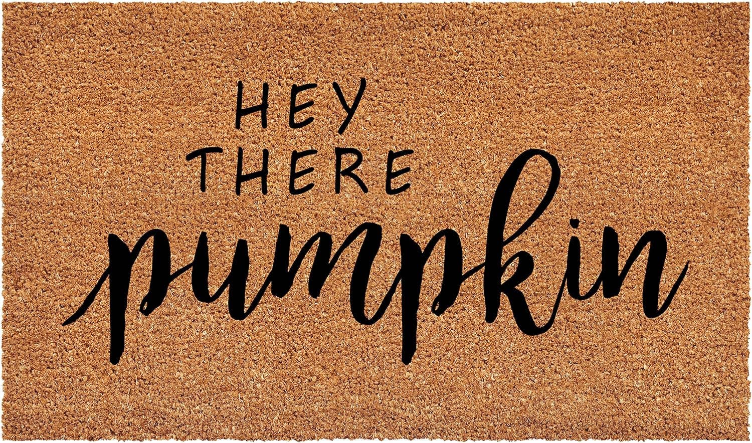 HomeRoots - Wholesale Door Mat - 24" X 36" Brown And Natural Fall Hey There Pumpkin Outdoor Coir Door Mat0