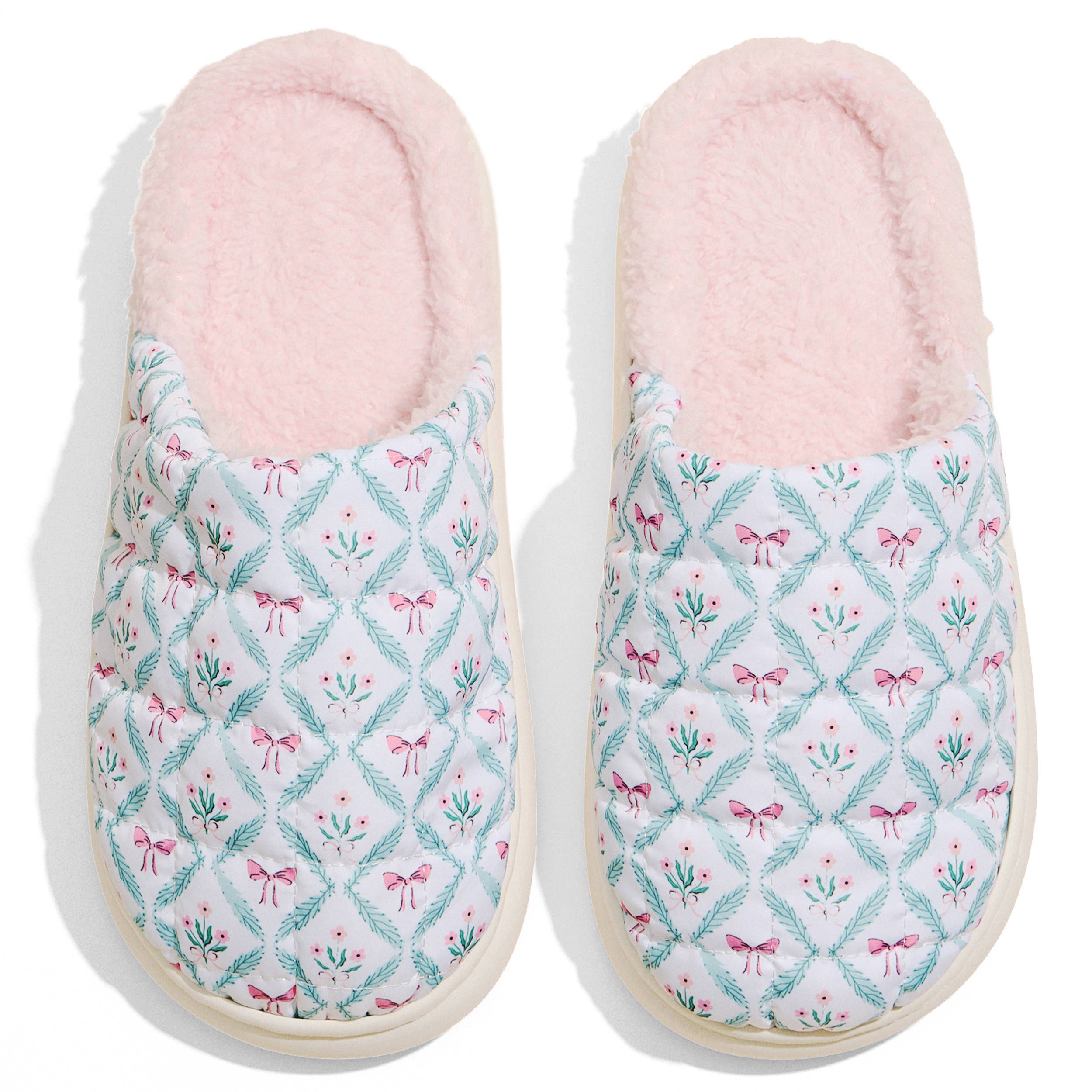 Hana - Wholesale Slippers - Women's - Pink Ribbon with Flowers Puffer Winter Slippers0