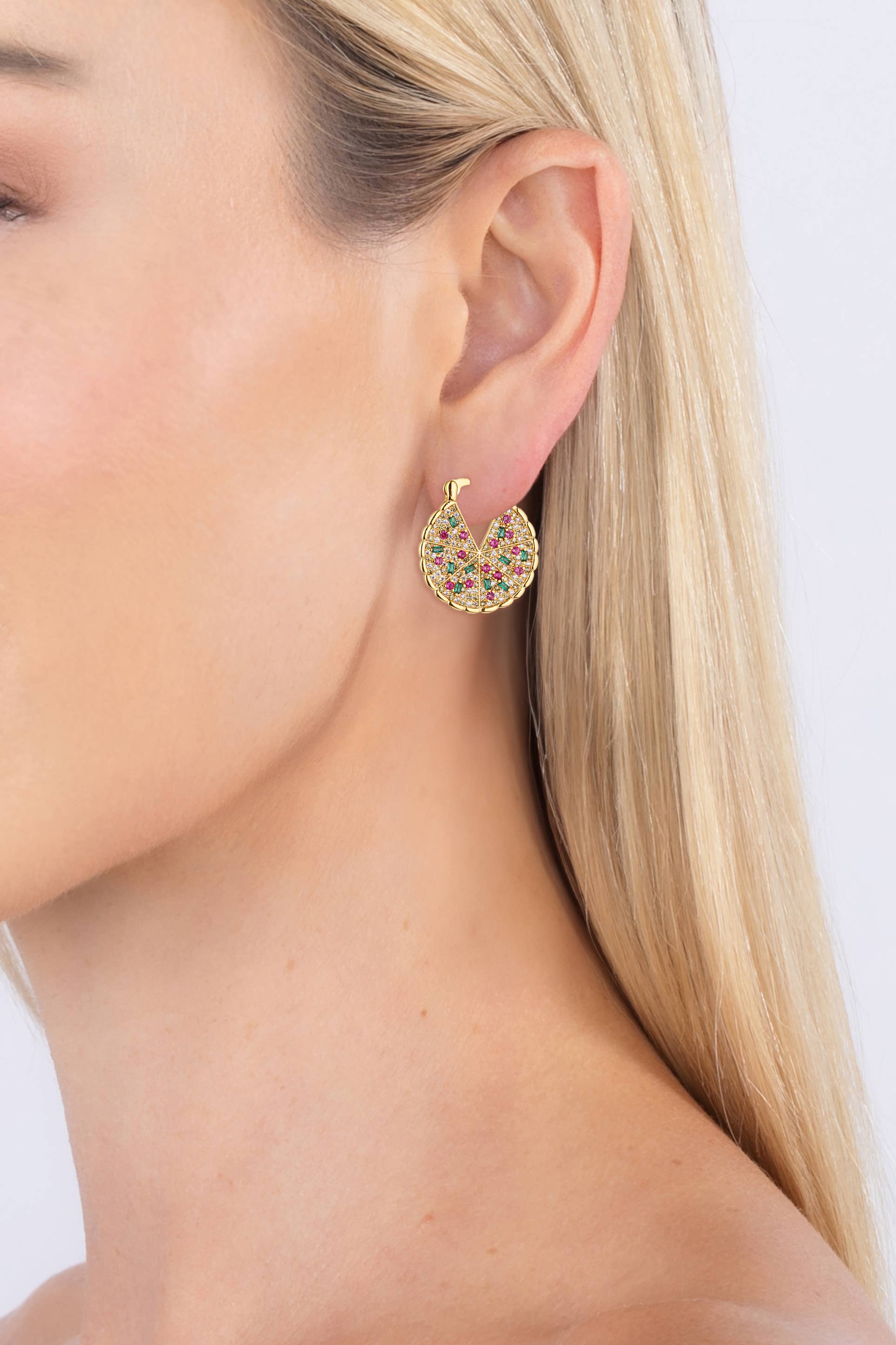 Eye Candy Los Angeles - Wholesale Dangle Earrings - Pizza To My Heart CZ Loop Earrings1