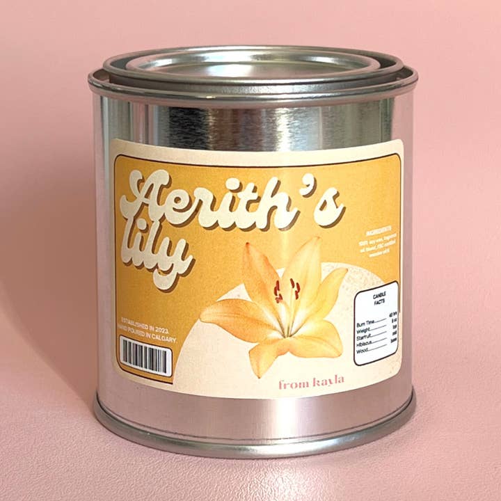 From Kayla - Vente Bougie en bocal - Bougie en cire de soja dans une boîte en aluminium de 8 oz - Lys d'Aerith (FF7)0